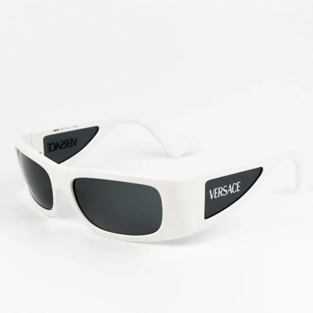 NEW Versace VE4482 314/87 White Dark Grey Rectangular Unisex Sunglasses